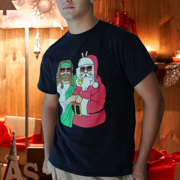 Jesus and Santa  Humerous Mens T SHirt - Picture 2 of 4